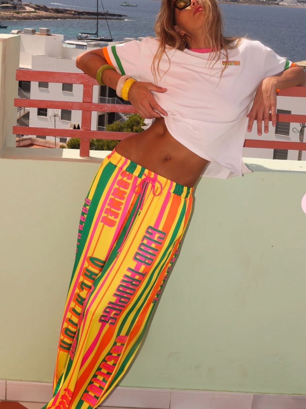Kulani Kinis Bright Multi-Stripe Coverup Pants - Yellow, Pink, Green